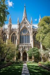 Fototapeta premium The beautiful facade of a Gothic Revival church