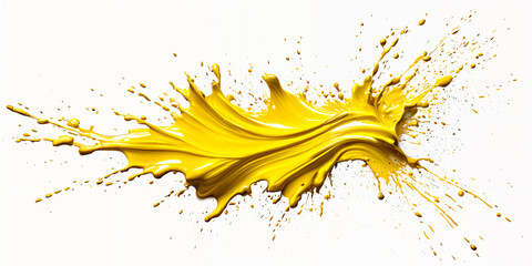 A splash of yellow paint against a white background, in motion.