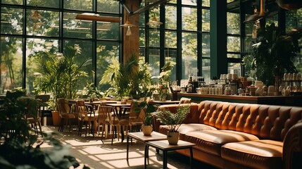 Naklejka premium Indoor plants in a cafe