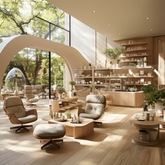 Fototapeta premium Bright and Airy Modern Living Space with Large Windows