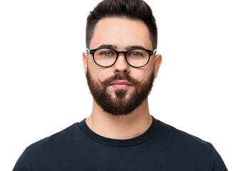 Fototapeta premium Portrait of young man with mustache on white background