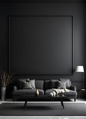 The black living room interior design and empty pattern wall background
