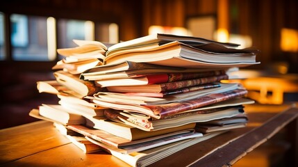 A Stack of Books on a Wooden Table