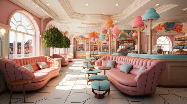 pink and blue pastel color scheme living room interior design
