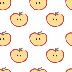 Apple halves are printed in doodle style on a white background. Color gradient. Cartoon illustration. Artistic gradient abstract shape. Simple drawing