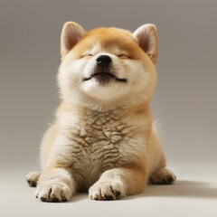 A cute Shiba Inu puppy with its eyes closed