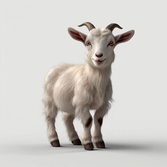 Whimsical Wonders Adorable Animated Goat Captured in Full Glory Against a Serene White Background