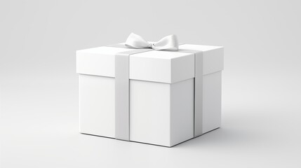 A 3D Render of a Simple and Elegant White Gift Box with Satin Ribbon
