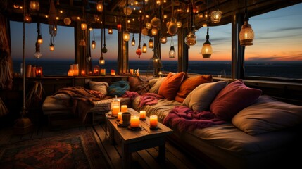 Naklejka premium A cozy living space with a view of the sea