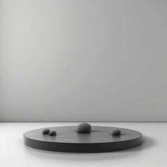Black podium with gray pebbles