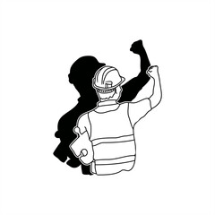 line art illustration with shadows of construction workers. carrying puzzle pieces. wearing a helmet. for a labor day theme