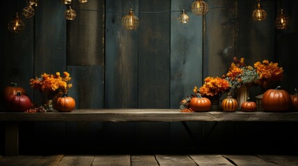 Obraz premium rustic fall table centerpiece with pumpkins and flowers
