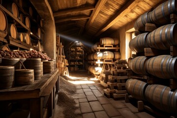Fototapeta premium A storeroom with barrels and crates