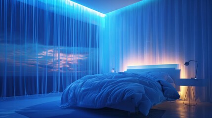 Sunrise in Peaceful Blue Bedroom with Binaural Waves.