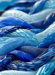 Blue and white abstract 3D rendering of a wavy surface