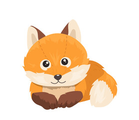 Cute funny red fox animal plush toy cartoon vector illustration isolated on white background