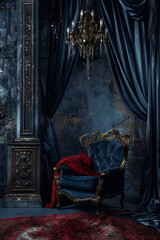 A luxurious background featuring rich velvet textures and gilded ornaments, evoking a sense of opulence and grandeur.
