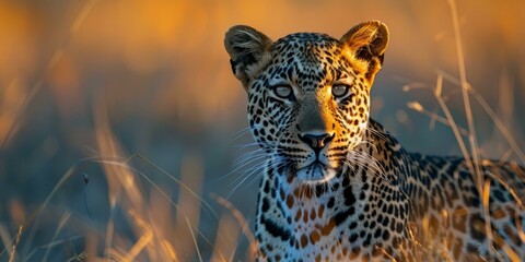 A majestic leopard stares intently at something in the distance - obrazy, fototapety, plakaty