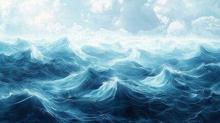 Fototapeta premium Blue and white ocean waves with a few clouds in the sky