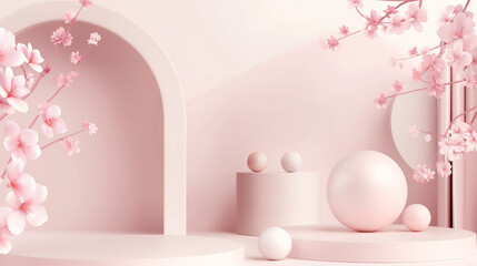 Graceful Rose Pink Elegance with Playful Spheres and Geometric Decor Abstract Background