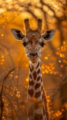 Close-up portrait of a giraffe in the African savanna - obrazy, fototapety, plakaty