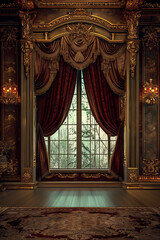 An upscale luxury background adorned with golden frames and velvet drapes, creating a lavish and glamorous setting.