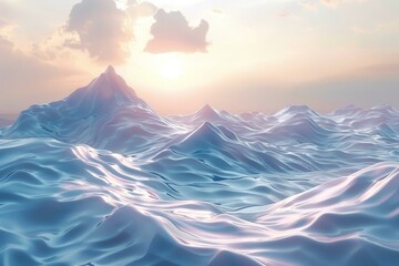 Icy Mountains Under Sunset Sky