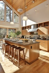 Kitchen island with seating and a view
