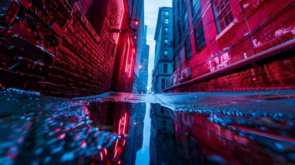 Atmospheric Night Scene with Vibrant Neon and Rain Reflections