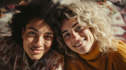 Obraz premium Two young multiethnic women smiling