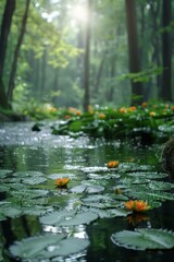 Fototapeta premium The Glimmering Pond in the Heart of the Enchanted Forest