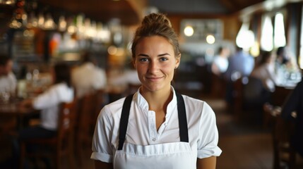 Portrait of a young waitress in a restaurant
