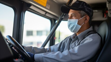 Bus driver wearing a mask