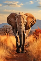 Fototapeta premium Majestic African Elephant walking in the savanna