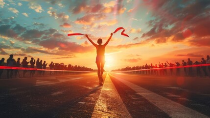 Athlete Celebrating Victory at Sunset Race