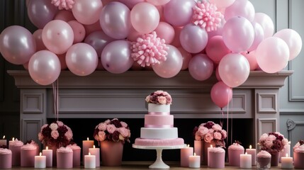 Pink and purple balloons and flowers for a special event