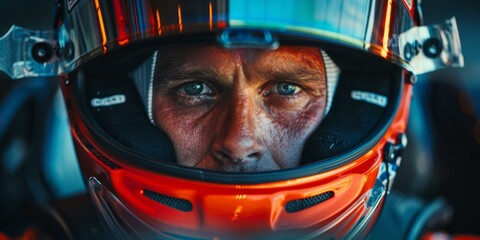 Portrait of a male racing car driver wearing a helmet