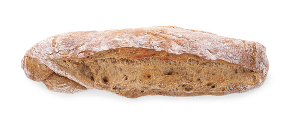Freshly baked sourdough bread isolated on white, top view