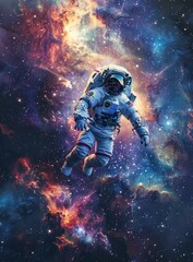 Fototapeta premium Astronaut in spacesuit floating in the vastness of space