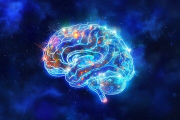 Brain illustration with stars and space