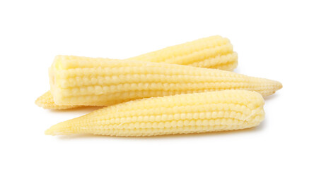 Tasty fresh baby corns isolated on white