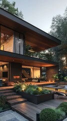Fototapeta premium Modern House Exterior Design with Deck and Pool