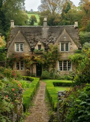 Charming English Countryside Cottage with Colorful Garden