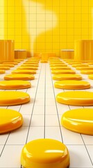 Yellow and White Checkered Floor with Yellow Cylinders