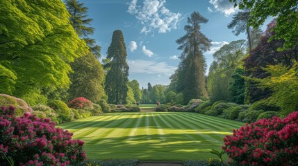 Landscaped Garden with Trees and Flowers