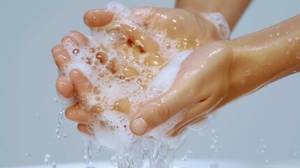 Fototapeta premium washing hands with soap and water