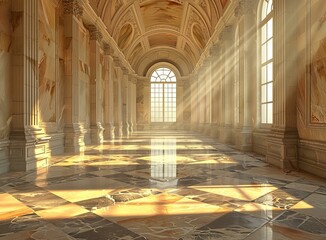 European classical palace interior with marble floor and columns - obrazy, fototapety, plakaty