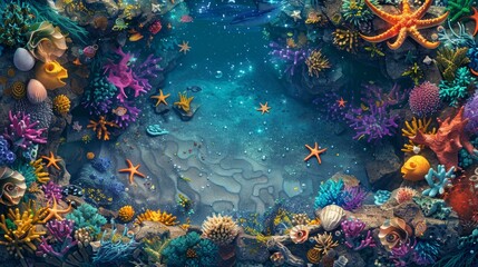 Undersea world with starfish and coral reefs