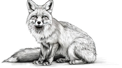 Obraz premium A sad-looking fox is sitting on the ground and facing the camera in this artwork