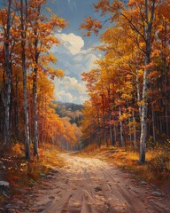 Fototapeta premium Country road in autumn forest
